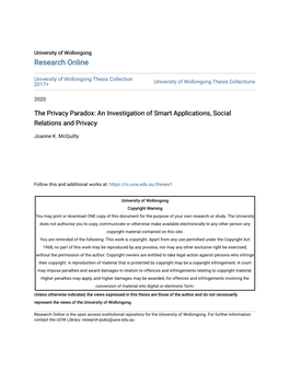 An Investigation of Smart Applications, Social Relations and Privacy