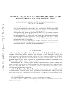 Classification of Rational Differential Forms on the Riemann Sphere, Via Their Isotropy Group