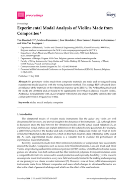 Experimental Modal Analysis of Violins Made from Composites †