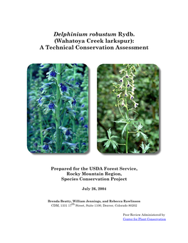 Delphinium Robustum Rydb. (Wahatoya Creek Larkspur): a Technical Conservation Assessment