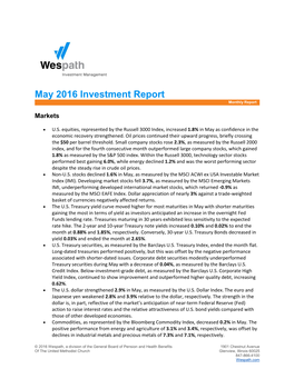 May 2016 Investment Report Monthly Report