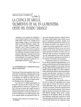 La Cuenca De Sayula : Yacimientos De Sal En La Frontera Oeste Del Estado Tarasco