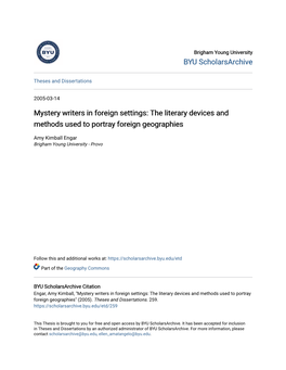 Mystery Writers in Foreign Settings: the Literary Devices and Methods Used to Portray Foreign Geographies