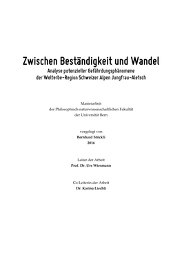 Masterarbeit Der Philosophisch-Naturwissenschaftlichen Fakultät Der Universität Bern