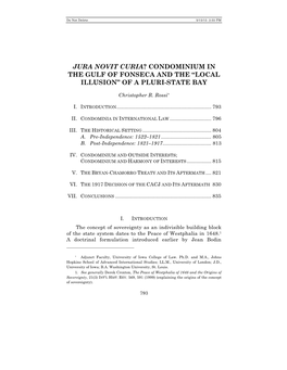 Jura Novit Curia? Condominium in the Gulf of Fonseca and the “Local Illusion” of a Pluri-State Bay