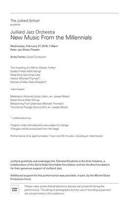 Juilliard Jazz Orchestra New Music from the Millennials