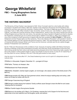 George Whitefield FBC – Young Biographers Series 2 June 2013