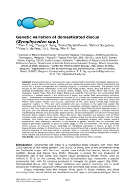 Genetic Variation of Domesticated Discus (Symphysodon Spp.) 1,2Tian T