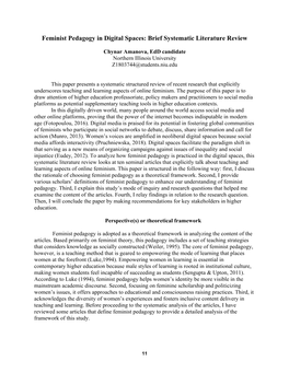 Feminist Pedagogy in Digital Spaces: Brief Systematic Literature Review