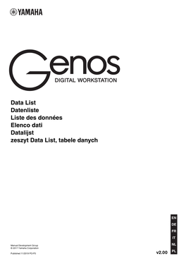Genos Data List Voice List / Voice-Liste / Liste Des Voix / Elenco Delle Voci / Voice-Lijst / Lista Brzmień