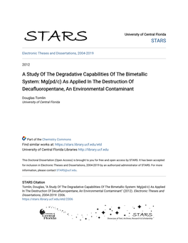 Mg(Pd/C) As Applied in the Destruction of Decafluoropentane, an Environmental Contaminant