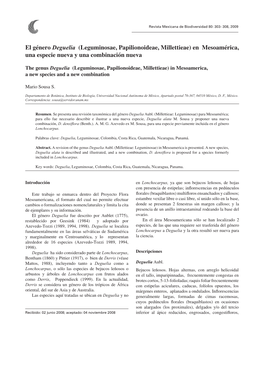 El Género Deguelia (Leguminosae, Papilionoideae, Millettieae) En Mesoamérica, Una Especie Nueva Y Una Combinación Nueva