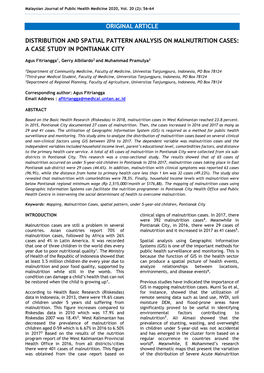 Original Article Distribution and Spatial Pattern Analysis on Malnutrition Cases: a Case Study in Pontianak City