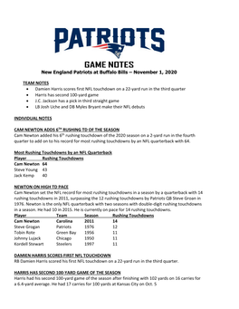 Patriots at Philadelphia Game Notes