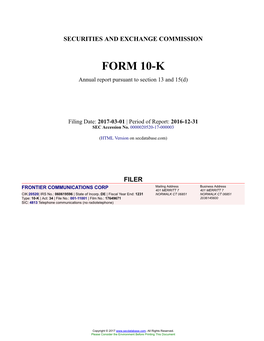 FRONTIER COMMUNICATIONS CORP Form 10-K Annual Report