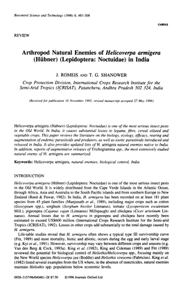 Arthropod Natural Enemies of Helicoverpa Armigera (Hiibner) (Lepidoptera: Noctuidae) in India
