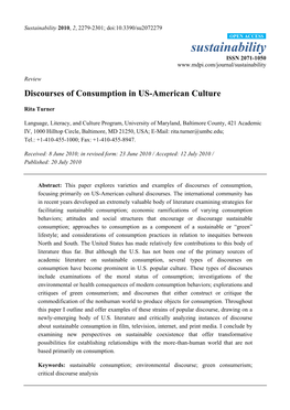 Discourses of Consumption in US-American Culture