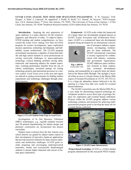 LUNAR CAVES ANALOG TEST SITES for SPACE-STEM ENGAGEMENT. S. W. Ximenes1, D.M. Hooper1, A. Palat1, L. Cantwell1, M. Appleford2, J