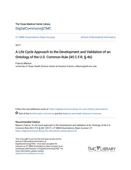 A Life Cycle Approach to the Development and Validation of an Ontology of the U.S
