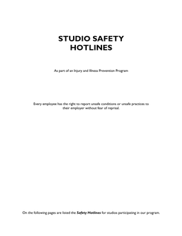 Studio Safety Hotlines