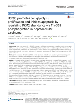 HSP90 Promotes Cell Glycolysis, Proliferation and Inhibits Apoptosis