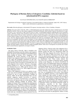 Phylogeny of Iberian Zabrus (Coleoptera: Carabidae: Zabrini) Based on Mitochondrial DNA Sequence