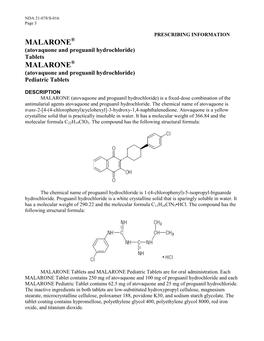 MALARONE® (Atovaquone and Proguanil Hydrochloride) Tablets MALARONE® (Atovaquone and Proguanil Hydrochloride) Pediatric Tablets