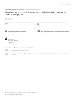 Bioprospecting of Rhododendron Arboreum for Livelihood Enhancement in Central Himalaya, India