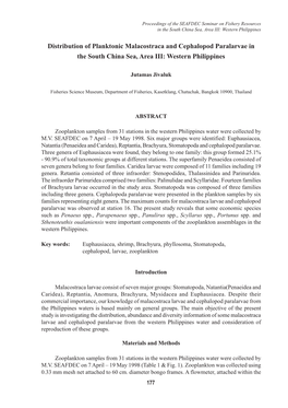 Distribution of Planktonic Malacostraca and Cephalopod Paralarvae in the South China Sea, Area III: Western Philippines