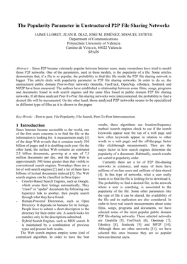 The Popularity Parameter in Unstructured P2P File Sharing Networks