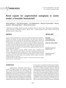 Renal Capsule for Augmentation Cystoplasty in Canine Model: a Favorable Biomaterial? ______