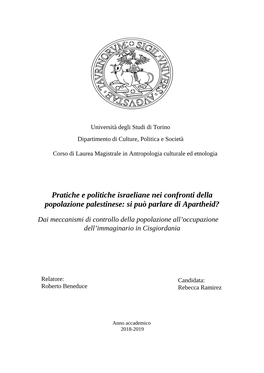 Pratiche E Politiche Israeliane Nei Confronti Della Popolazione Palestinese: Si Può Parlare Di Apartheid?