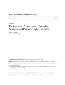 Autonomy and Politics in Higher Education Richard A