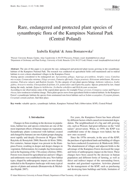 Rare, Endangered and Protected Plant Species of Synanthropic Flora of the Kampinos National Park (Central Poland)