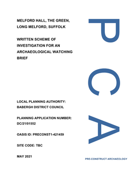 Melford Hall, the Green, Long Melford, Suffolk Written Scheme Of