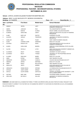 Secondary(Social Studies) September 29, 2019