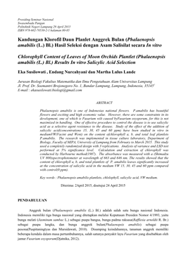 Kandungan Klorofil Daun Planlet Anggrek Bulan (Phalaenopsis Amabilis (L.) Bl.) Hasil Seleksi Dengan Asam Salisilat Secara in Vitro