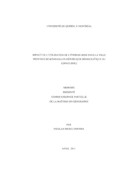 Impact De L'utilisation De L'énergie-Bois Dans La Ville Province De Kinshasa En République Démocratique Du Congo (Rdc)