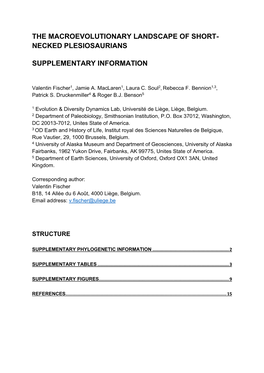 Necked Plesiosaurians Supplementary