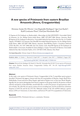 Anura, Craugastoridae) 101 Doi: 10.3897/Zookeys.687.13221 RESEARCH ARTICLE Launched to Accelerate Biodiversity Research