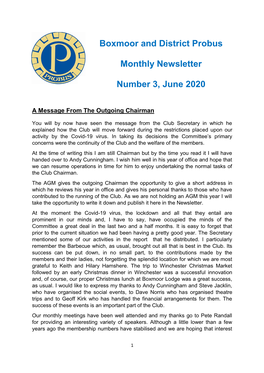 Boxmoor and District Probus Monthly Newsletter Number 3, June 2020