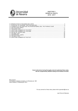 Anatomy I Bones & Joints 2016