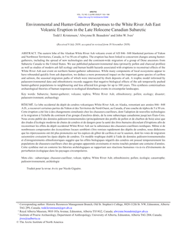 Environmental and Hunter-Gatherer Responses to the White River Ash East Volcanic Eruption in the Late Holocene Canadian Subarctic Todd J