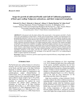 Scope for Growth of Cultivated Pacific and Gulf of California Populations of Lion's Paw Scallop Nodipecten Subnodosus, and Their Reciprocal Transplants