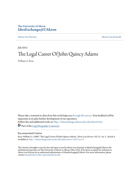 The Legal Career of John Quincy Adams William G