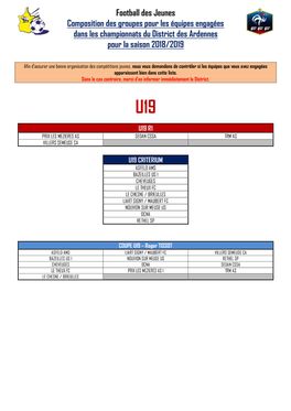 Football Des Jeunes Composition Des Groupes Pour Les Équipes Engagées Dans Les Championnats Du District Des Ardennes Pour La Saison 2018/2019