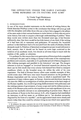 THE OPPOSITION UNDER the EARLY CAESARS: SOME REMARKS on ITS NATURE and AIMS 1 by Ursula Vogel-Weidemann (University of South