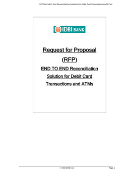 RFP for End to End Reconciliation of Debit Card Transactions and Atms