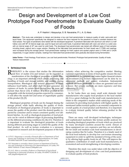 Design and Development of a Low Cost Prototype Food Penetrometer to Evaluate Quality of Foods A