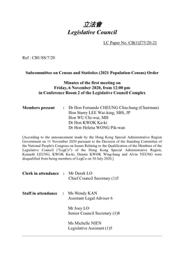 Minutes of the First Meeting on Friday, 6 November 2020, from 12:00 Pm in Conference Room 2 of the Legislative Council Complex
